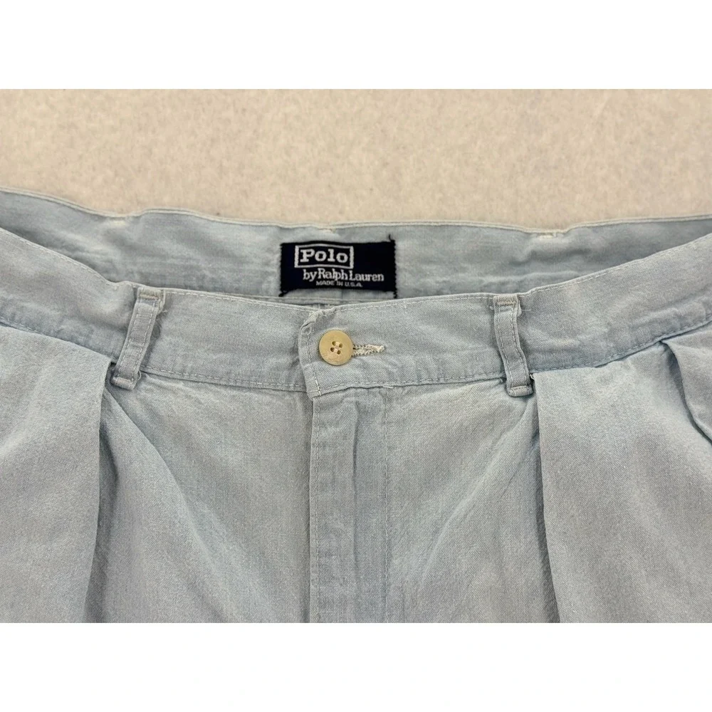 Polo Ralph Lauren - VTG Pleated Cotton Trousers - Light Blue - 34/32 - Mens